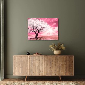 Obraz na szkle - różowy obraz drzewa (70x50 cm)