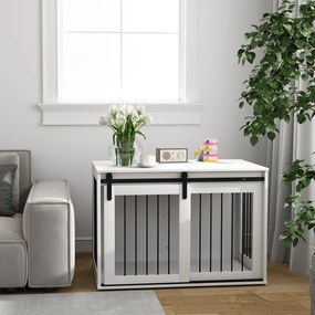 PawHut Boks dla psa z drzwiami przesuwnymi, wentylacją, płyta wiórowa i stal, 98 x 58 x 61 cm, Orzech