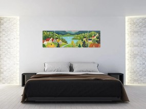 Obraz - Wioska w górach (170x50 cm)