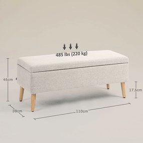 HOMCOM Ławka z Przestrzenią do Przechowywania, do 120 kg, Wygląd Lnu, 110x39x45cm, Kolor Beżowy