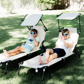 Outsunny Zestaw 2 leżaków składanych z daszkiem przeciwsłonecznym, 5-stopniowa regulacja oparcia, brązowe | Aosom PL