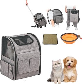 Transporter dla Kota z Kółkami SucceBuy, Transporter dla Zwierząt z Kółkami, 18 Funtów, Szary