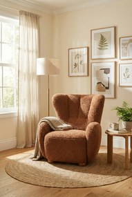 Czerwony włochaty fotel uszak boucle L5-A79