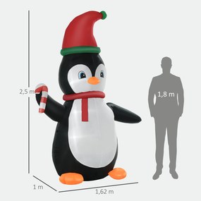 HOMCOM Nadmuchiwana dekoracja świąteczna, 2,5 m nadmuchiwany pingwin z 3 diodami LED, 162 x 100 x 250 cm, Wielokolorowy | Aosom PL