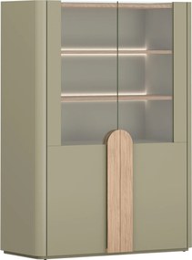 Witryna Amilio 100 cm dwudrzwiowa - eukaliptus / dąb baltic dune / uchwyty dąb naturalny