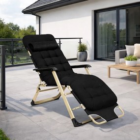 Leżak ogrodowy rozkładany Tossa, poduszka czarna, stelaż złoty