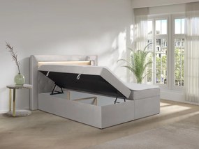 Zestaw do sypialni ozdobny zagłówek z oświetleniem LED + stelaże ze skrzynią + materace + nakładka na materac - 160 x 200 cm - Welur - Beżowy - ORANA marki YSMÉE