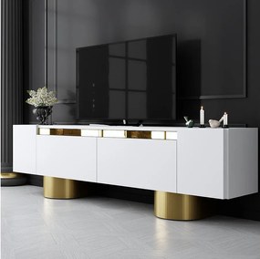 Stojak pod TV – 180 x 50 x 30 cm – Biały i złoty – Płyta wiórowa pokryta melaminą