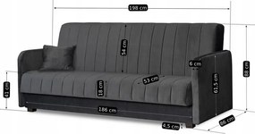 Sofa z Funkcją Spania PORTO Wersalka Rozkładana Dwuosobowa Szara Nowoczesna do Salonu