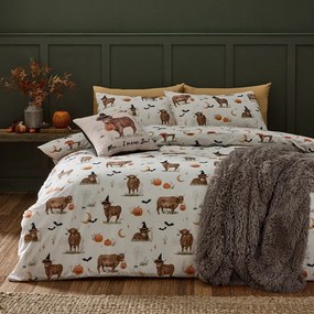 Szarobeżowa pościel dwuosobowa 230x220 cm Halloween Highland Cow – Catherine Lansfield