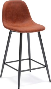 Zestaw 2 wysokich, terakotowych, tapicerowanych stołków "Brig" ze skóry ekologicznej z podnóżkiem, 50x44 cm, 84 wys.