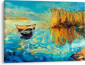 Obraz - Jezioro z łodziami (70x50 cm)