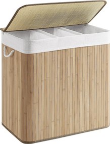 Kosz na pranie Valora Natural Bamboo 3-komorowy 150 l z pokrywką