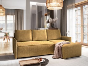 Masseno Narożnik PERUSI z funkcją spania i pojemnikiem na pościel Narozniki L, Rozkładana sofa - Żółty, POSO 01
