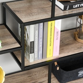 Regał HOMCOM, Biblioteczka w stylu industrialnym, Regał na dokumenty, Kuchenny, Płyta wiórowa P2, Metal, Czarny+jasny dąb, 120 x 32 x 95 cm