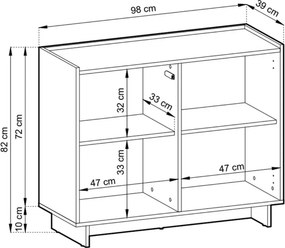Komoda Vabres 98 cm dąb karmel nowoczesna stojąca 2 drzwi push to open skandynawska laminowana