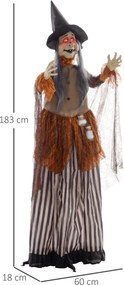 HOMCOM Wiedźma z Miksturą, Dekoracja Halloween, Straszne Dźwięki, Czerwone Oczy, Ruchoma, 183 cm