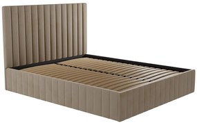 Łóżko ze skrzynią i zagłówkiem z podłużnym pikowaniem – 160 × 200 cm – welur – kolor taupe – LARALI marki Pascal Morabito