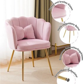 Conjunto de 4 cadeiras de veludo para sala de jantar - 62 x 54,5 x 77 cm - com encosto - Pernas de metal - rosa