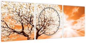 Pomarańczowy obraz drzewa (z zegarem) (90x30 cm)