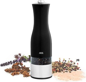 Elektryczny Młynek do Soli i Pieprzu ADE ze Stali Nierdzewnej z Ceramicznym Młynkiem, Regulowanym Mieleniem i Podświetleniem LED, 22,5 cm, Czarny