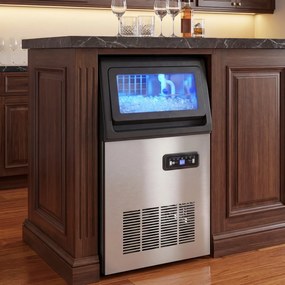 HOMCOM Komercyjna kostkarka do lodu, 36 kg/24h, stal nierdzewna, podblatowa lub wolnostojąca, srebrna | Aosom PL