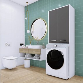 Szafka na pralkę, biały matowy, szary, 31 x 64 x 180 cm