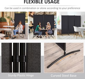 HOMCOM Dzielnik przestrzeni, 3-częściowa zasłona, Dzielnik z metalową ramą, Czarny