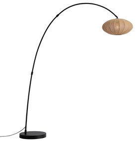 Lampa łukowa Japandi czarna z brązowym kloszem - Bida