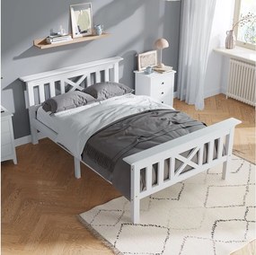 Łóżko dziecięce 90 x 200 cm – z zagłówkiem i stelażem – białe drewno – materac nie jest wliczony w cenę