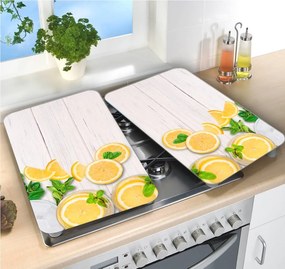 Płyty termoodporne do ochrony kuchenki, 2 tafle szklane z ozdobnym wzorem + stopki antypoślizgowe - 52 x 30 cm, WENKO