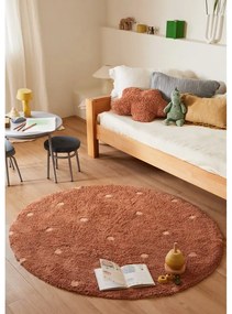 Ceglasty bawełniany dywan dziecięcy tkany ręcznie odpowiedni do prania ø140 cm Round Dot Chestnut – Lorena Canals