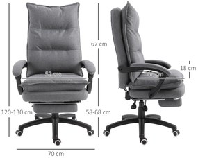 Vinsetto Fotel biurowy z masażerem obrotowy regulowane oparcie do 135° i wysokość szary | Aosom PL