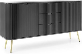 Szeroka komoda ZOVA 168 cm z 3 szufladami, 2 szafkami, uchwytami w nowoczesnym stylu, metalowe nóżki złote 168/87/39 cm, kolor: Cashmere/Beżowy