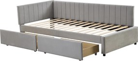 Łóżko tapicerowane 90 x 200 cm - Sofa z funkcją spania z 2 szufladami - Aksamit - Szary