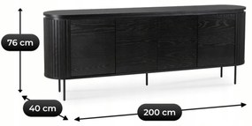 Komoda do Salonu BECK 200 cm Czarna Czterodrzwiowa Ryflowana Nowoczesna