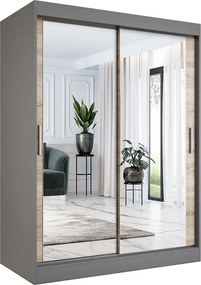 Szafa przesuwna z lustrem 150 cm antracyt + dąb sonoma H4-L27