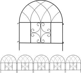 Outsunny Dekoracyjny Płotek Ogrodowy, Stal, 300 x 70 cm, Zestaw Elementów Ogrodzeniowych, Czarny