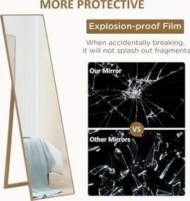 HOMCOM Lusterko Stojące Pełnowymiarowe Srebrne z Jasnobrązową Ramą Eleganckie do Sypialni i Garderoby | Aosom PL