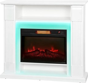HOMCOM Kominek elektryczny z oświetleniem LED, realistyczny efekt płomieni, 1800W, półka nad kominkiem, 2 piloty, szkło, biały