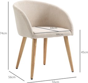 HOMCOM Zestaw 2 krzeseł tapicerowanych, skandynawski design, krzesła tapicerowane z drewnianymi nogami, antypoślizgowe podkładki, udźwig 150 kg, beżowy