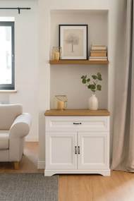 Komoda z szufladą i dwudrzwiową szafką biały + dąb harbor G0-K06