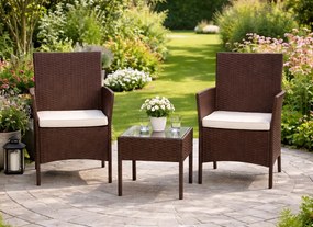 Zestaw mebli ogrodowych Livora 0223 - 2 krzesła i stolik kawowy, kolor brązowy