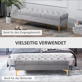 HOMCOM Ławka ławka do sypialni ławka do przedpokoju na wysokich nogach sypialnia jasnoszary aksamit