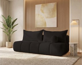 BESILIO Obła kanapa rozkładana Glomi - tkanina boucle, sofa z funkcją spania- Czarny