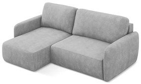 Jasnoszary narożnik rozkładany z tkaniny szenilowej ze schowkiem (lewostronny/z szezlongiem) Lilo – Makamii