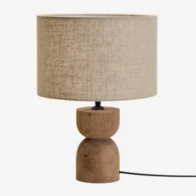 Lampa Stołowa Z Drewna Mango Diniz ↑15 Cm & Jasny Piaskowy Brąz Ø30 Cm - ↑20 Cm Arlina - Sklum