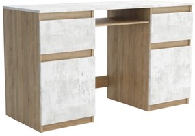 Biurko komputerowe młodzieżowe szkolne 140 cm z półką szufladami REMI2 Dąb Sonoma/Beton