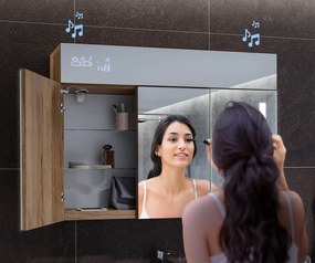 Szafka podświetlana z lustrem LED model Emily L02 - 100 x 72 cm, łazienkowa szafka o nowoczesnym designie z konfiguracją włącznika podświetlenia, w kolorze Dąb Pradawny