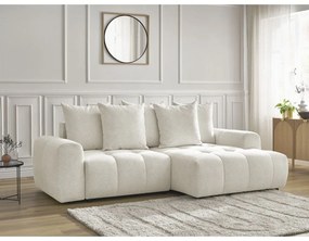 Biały rozkładany/ze schowkiem narożnik z tkaniny szenilowej (prawostronny/z szezlongiem) Roxelane – Bobochic Paris